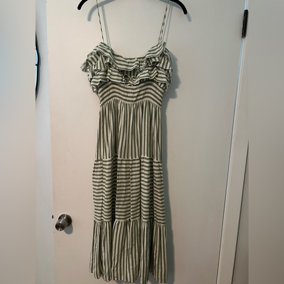 Zara | Dresses | Zara Green And White Striped Dress | Poshmark